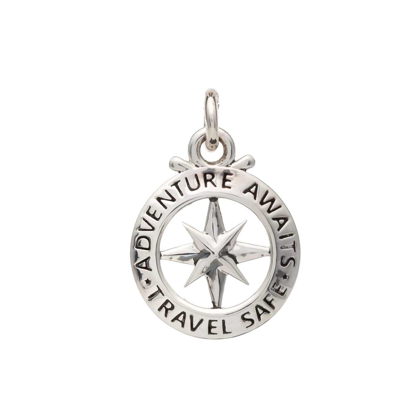 Travel Safe Outline Compass Silver Charm Scarlett Jewellery