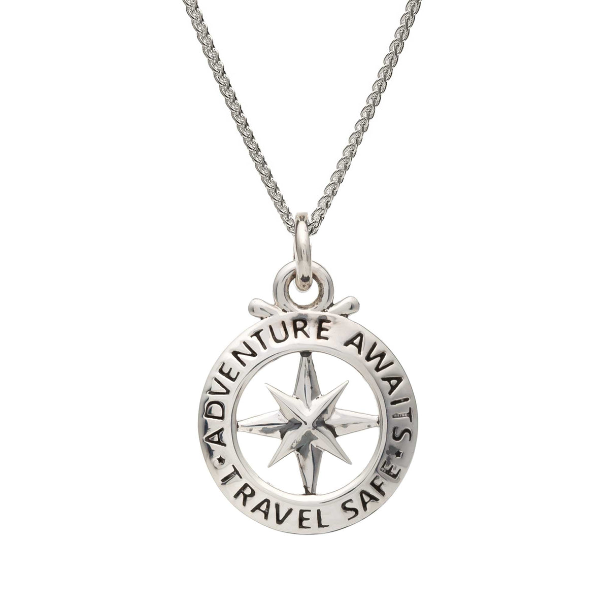 Travel Safe Outline Compass Silver Charm Scarlett Jewellery