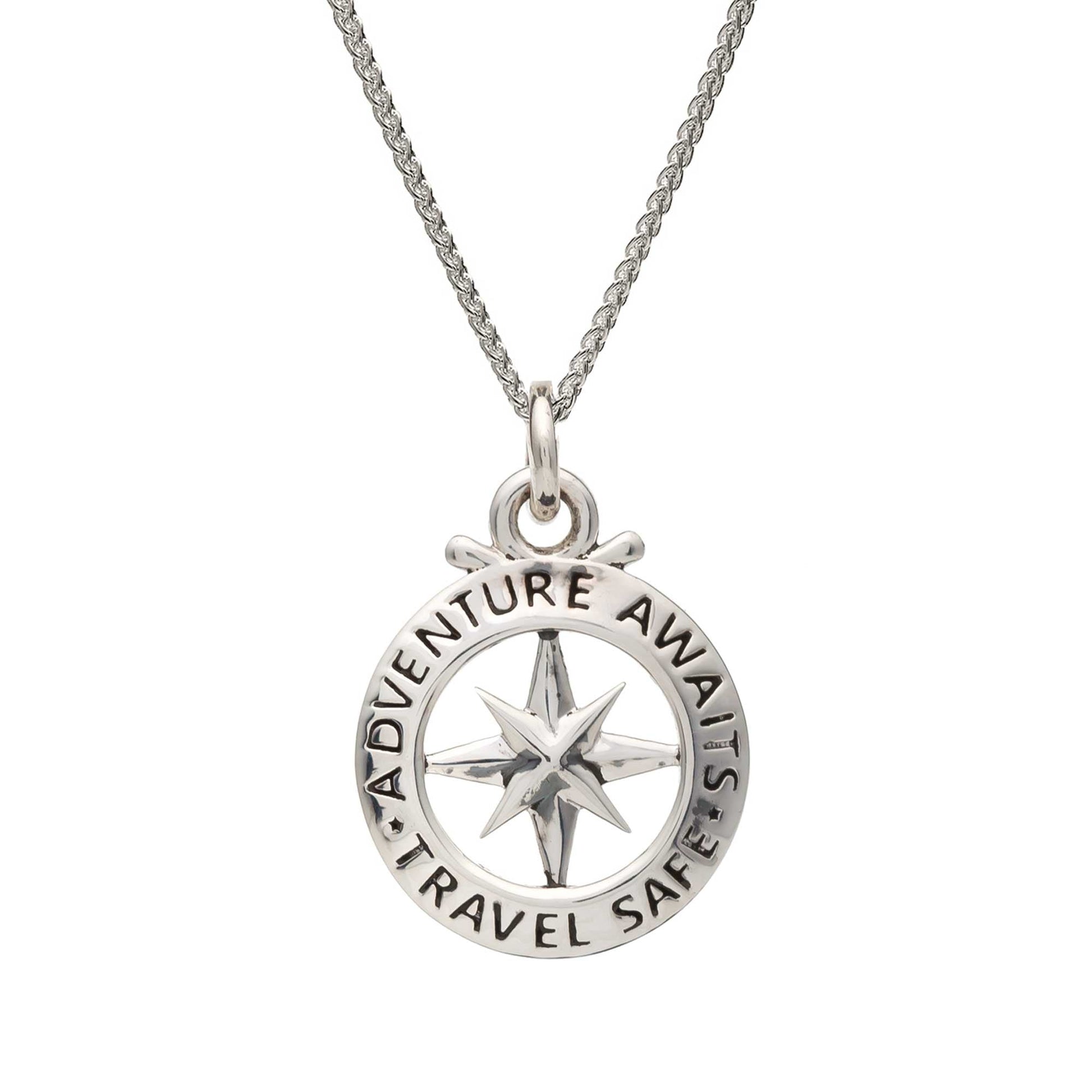 Travel Safe Outline Compass Silver Charm Scarlett Jewellery