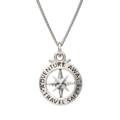 Travel Safe Outline Compass Silver Charm Scarlett Jewellery