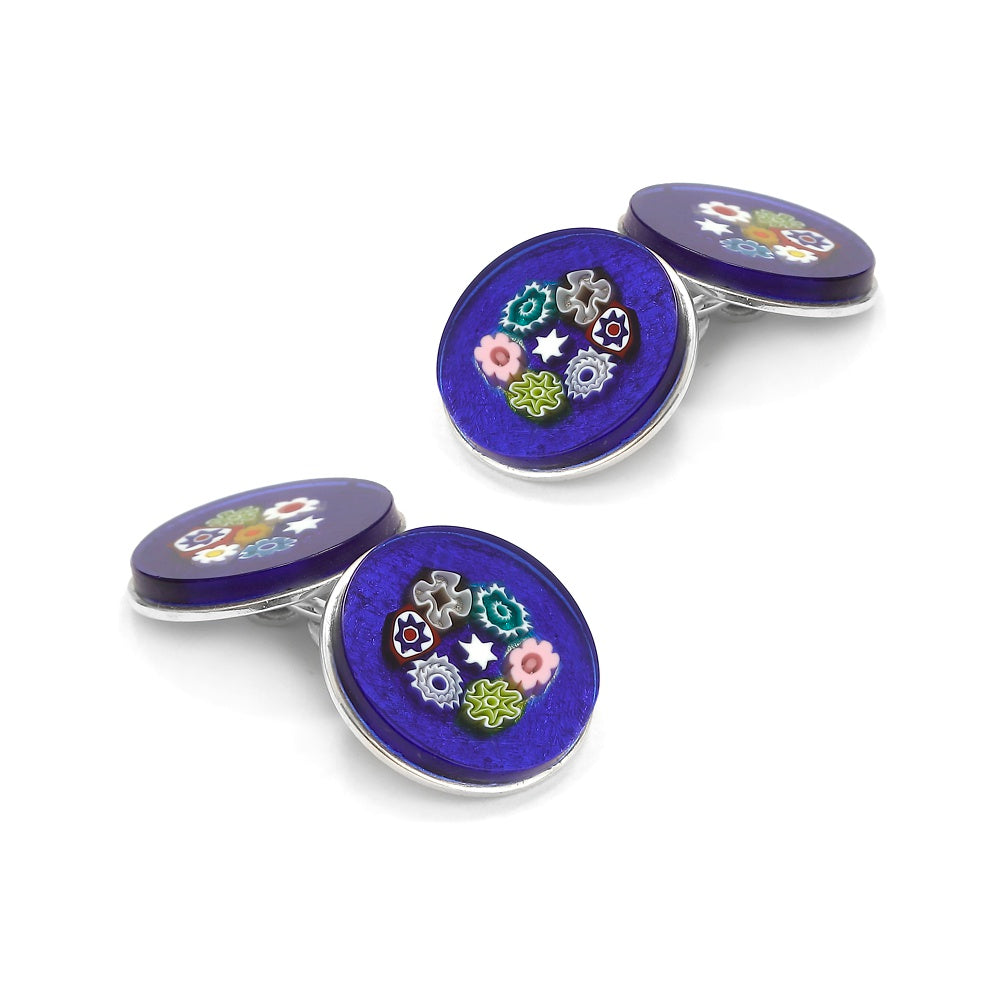 Murano Glass 'Lido Blu' Cufflinks With Sterling Silver Benson & Clegg