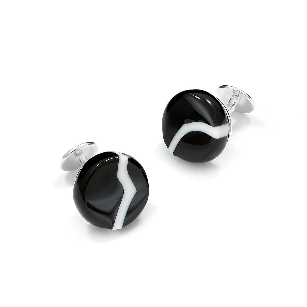 Murano Glass 'Nero Venatura' Cufflinks With Sterling Silver Benson & Clegg
