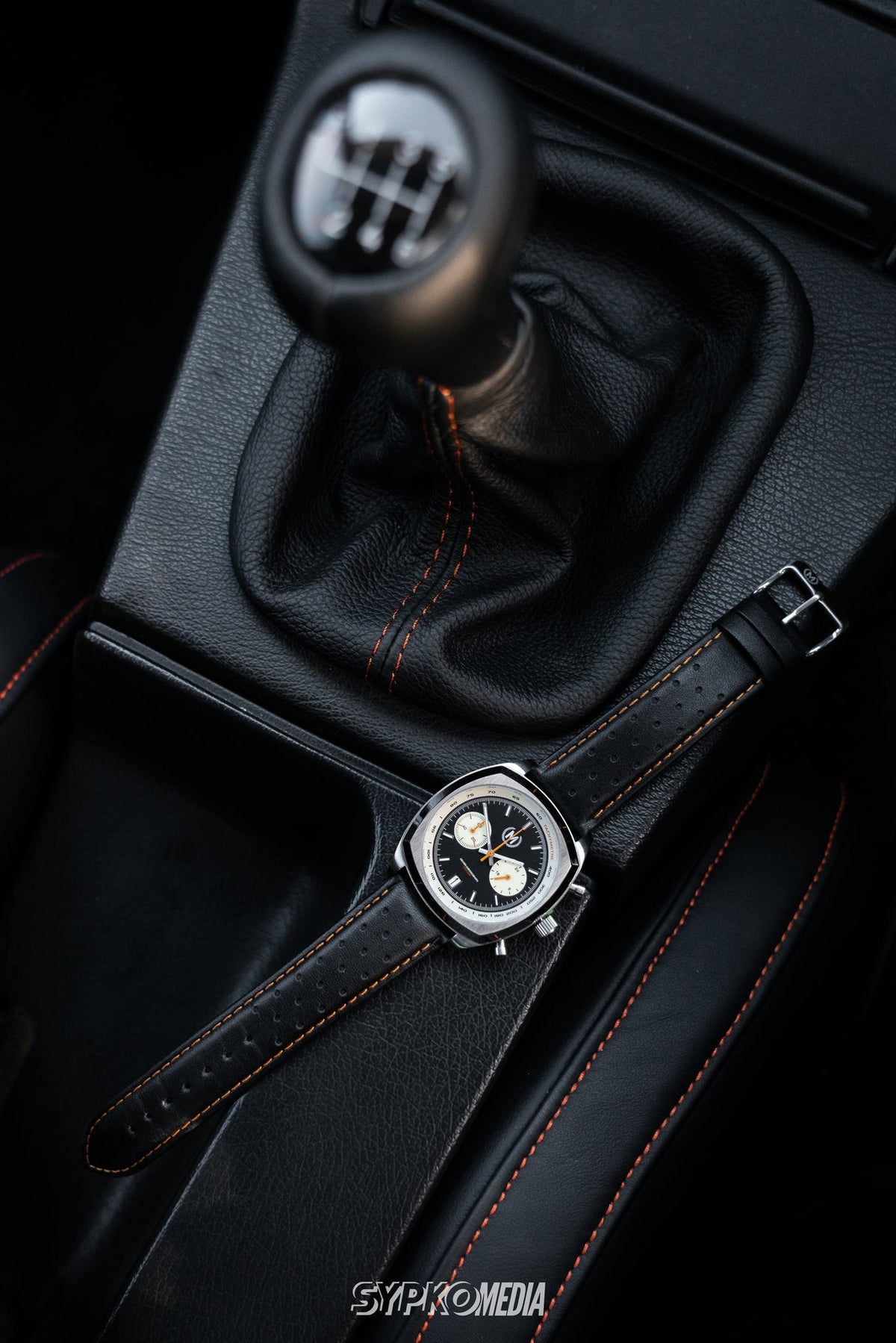 Black And Orange Leather Rally Watch Strap - SJR London Timepiece