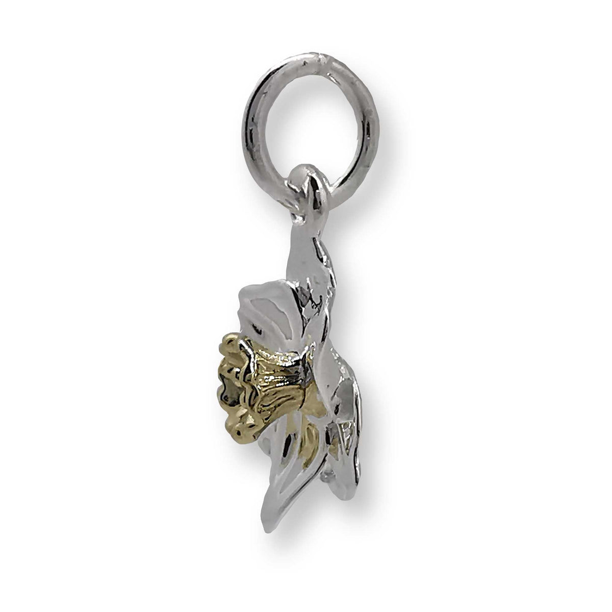 A daffodil flower silver and solid gold charm by Scarlett Jewellery