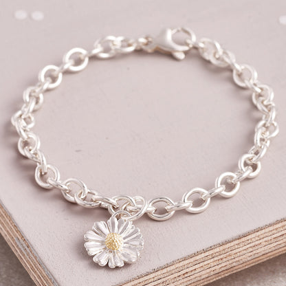 Daisy Flower Silver & Solid Gold Charm Scarlett Jewellery