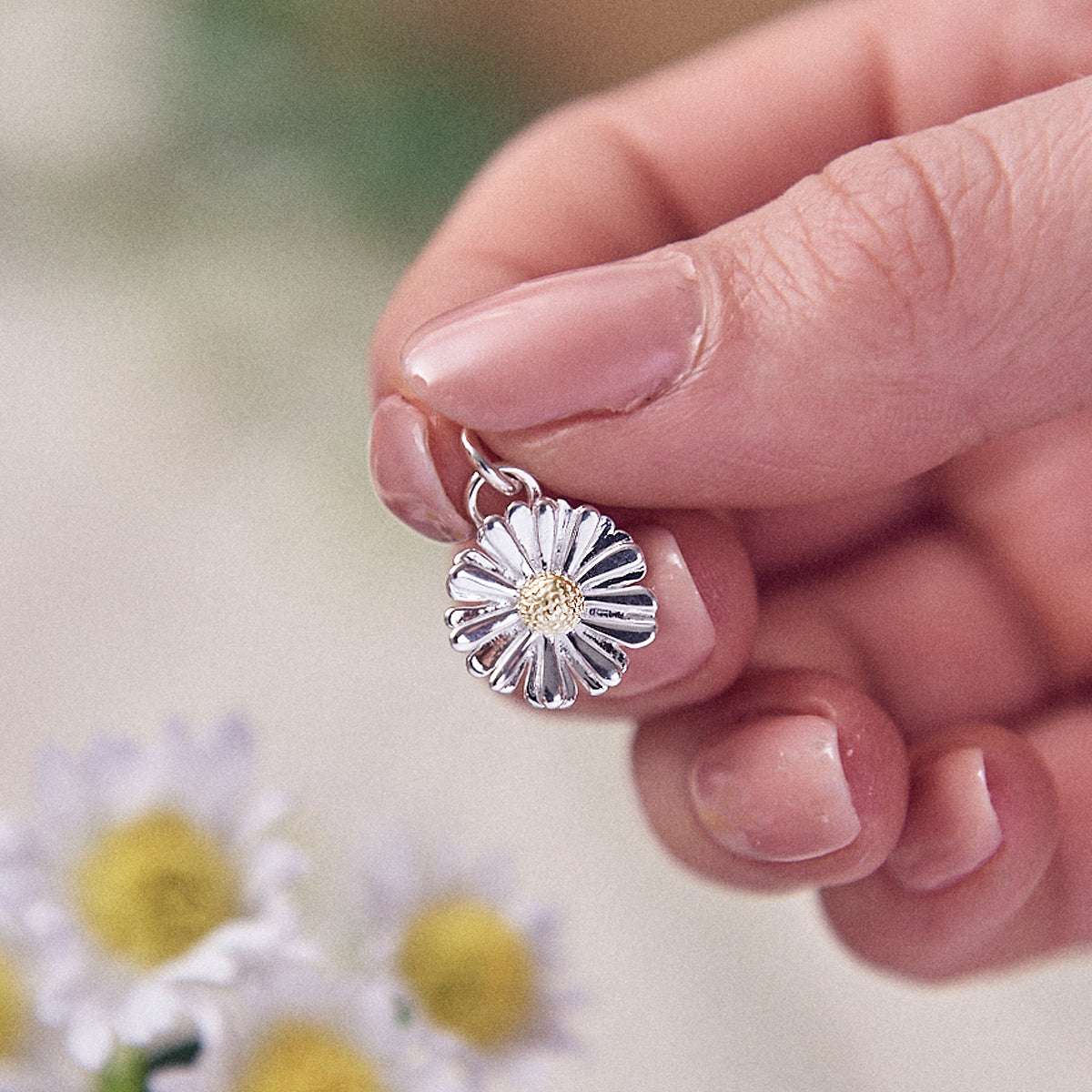 Daisy Flower Silver & Solid Gold Charm Scarlett Jewellery
