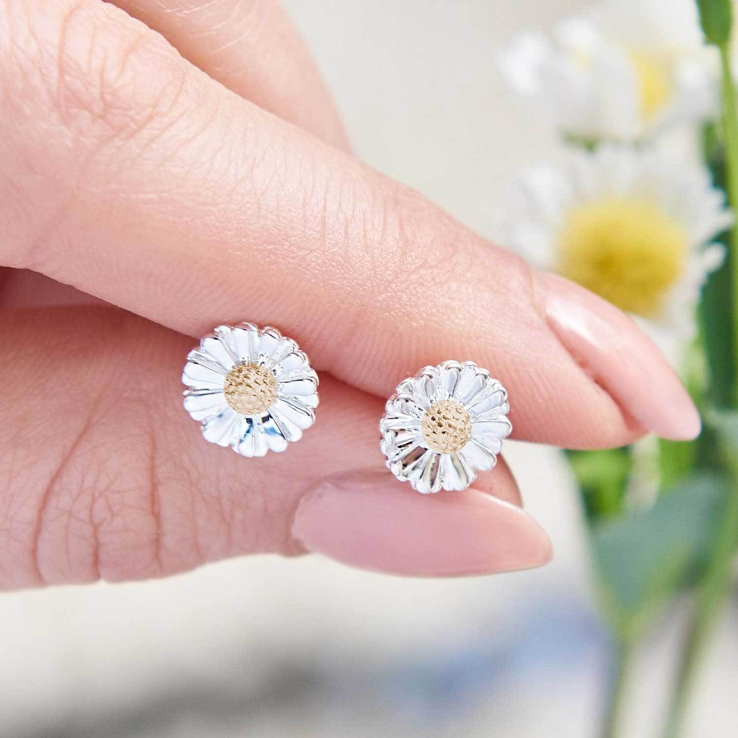 Daisy Silver & Solid Gold Stud Earrings Scarlett Jewellery