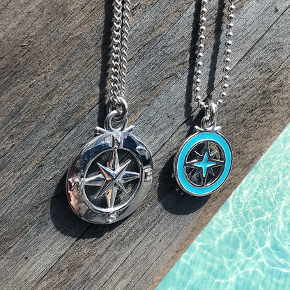 Enamel Outline Compass Large St Christopher Silver Necklace Scarlett Jewellery