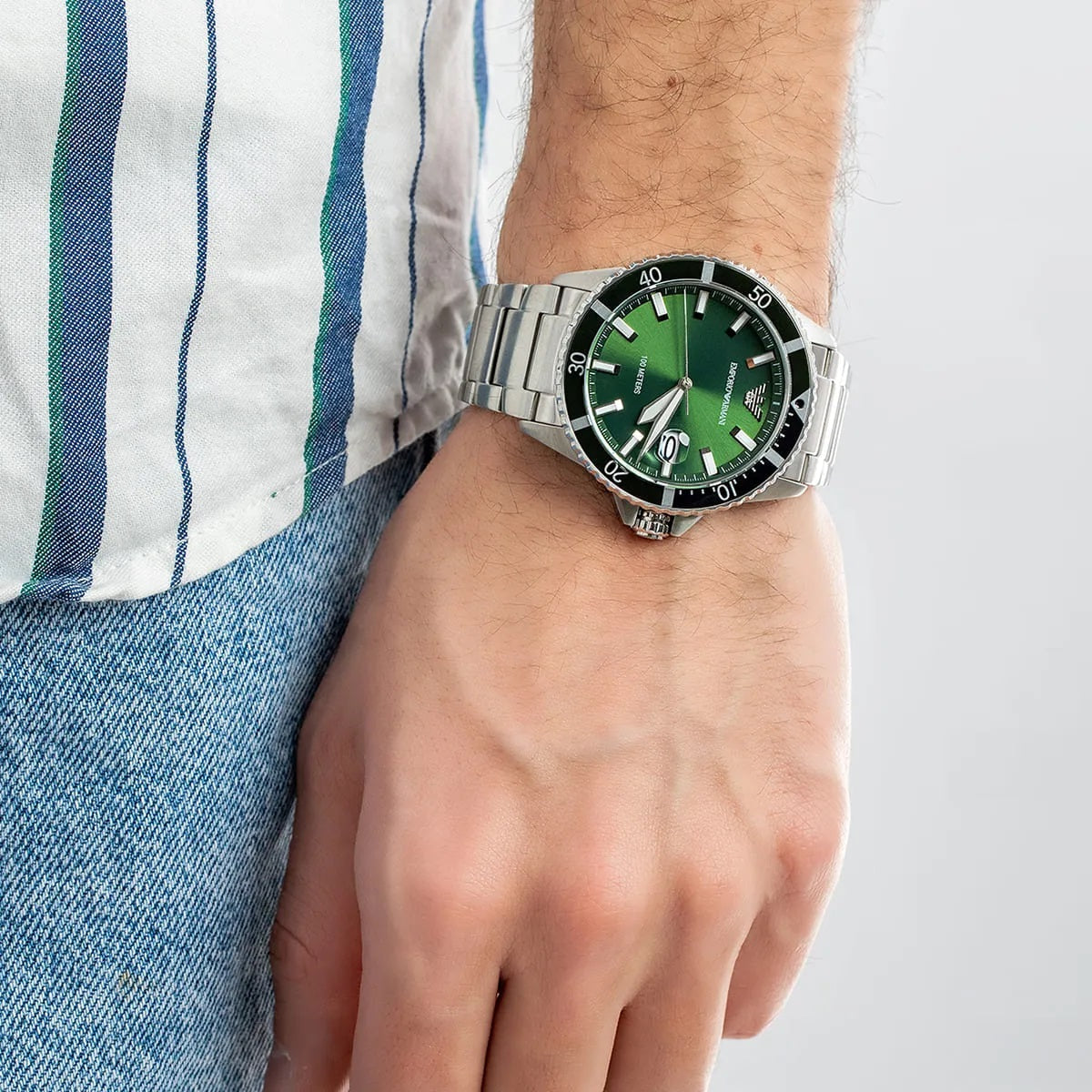 Emporio Armani AR11338 Men's Diver Style Silver & Green Watch - SJR London Timepiece