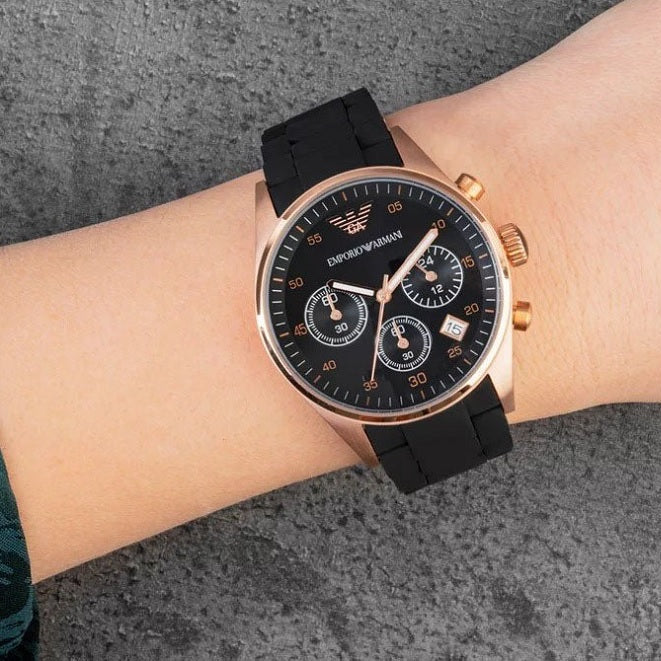 Emporio Armani AR5906 Sportivo Women's Black & Rose Gold Watch - SJR London Timepiece