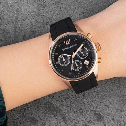 Emporio Armani AR5906 Sportivo Women's Black & Rose Gold Watch - SJR London Timepiece