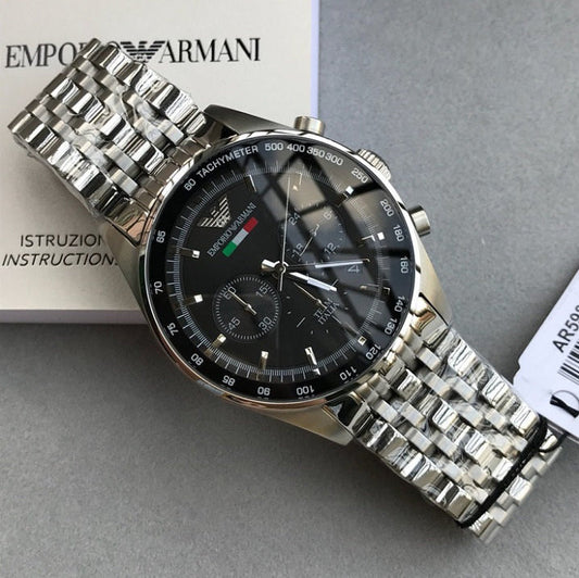 Emporio Armani AR5983 Tazio Men's Silver & Black Watch - SJR London Timepiece
