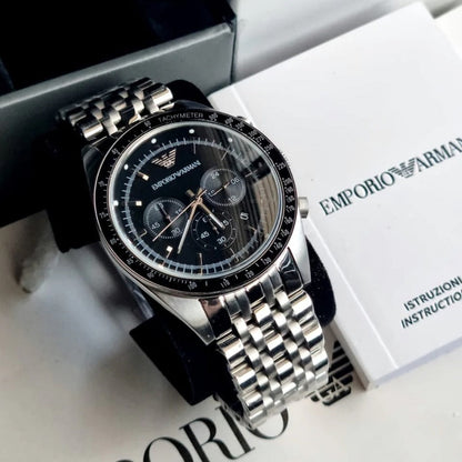 Emporio Armani AR5988 Tazio Men's Silver & Black Chronograph - SJR London Timepiece