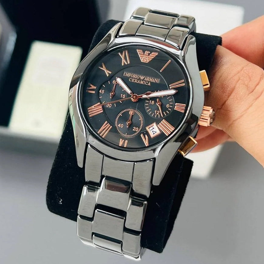 Emporio Armani AR1410 Valente Ceramic Men's Black & Rose Gold Watch - SJR London Timepiece