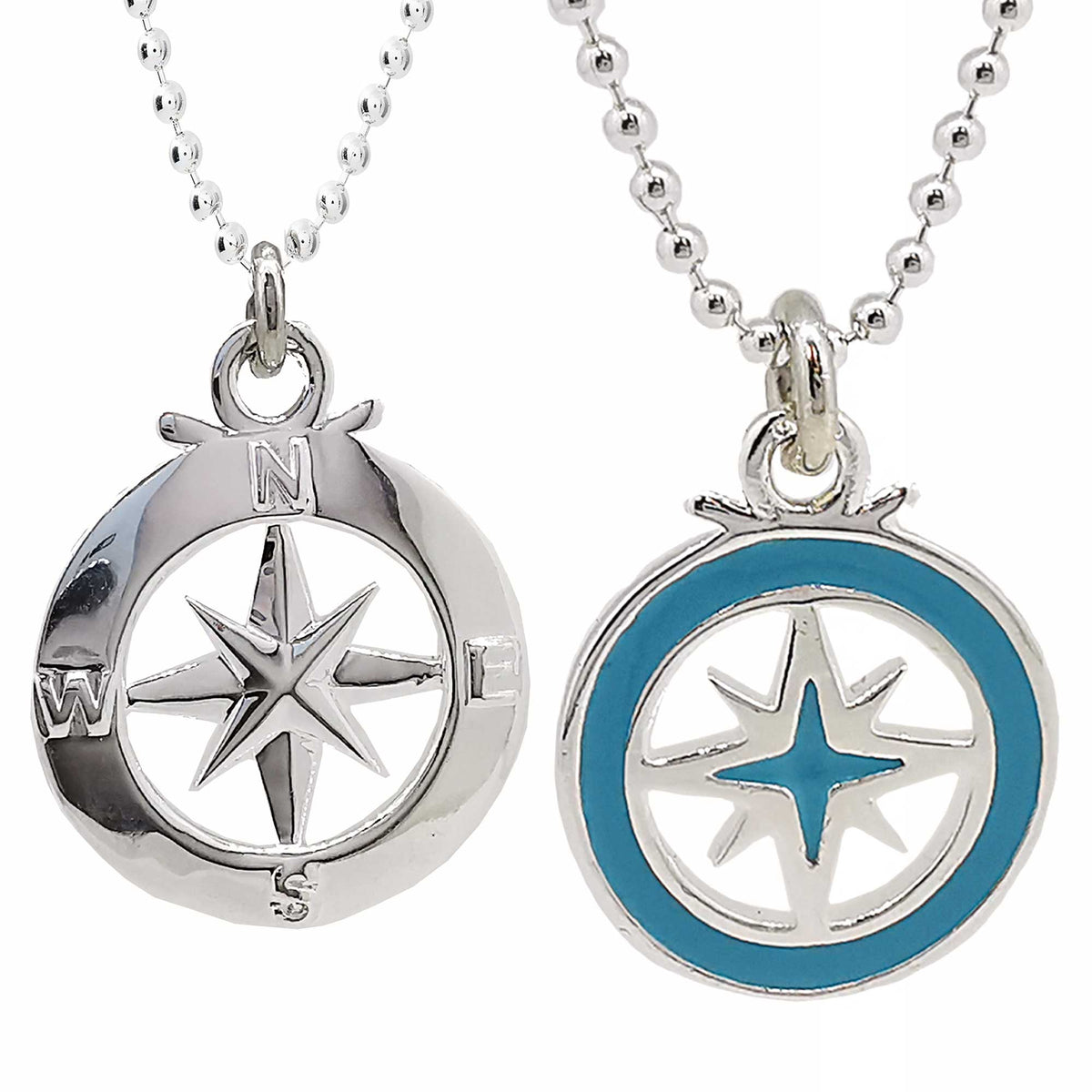 Enamel Outline Compass Large St Christopher Silver Necklace Scarlett Jewellery