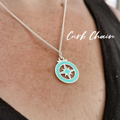Enamel Outline Compass Large St Christopher Silver Necklace Scarlett Jewellery