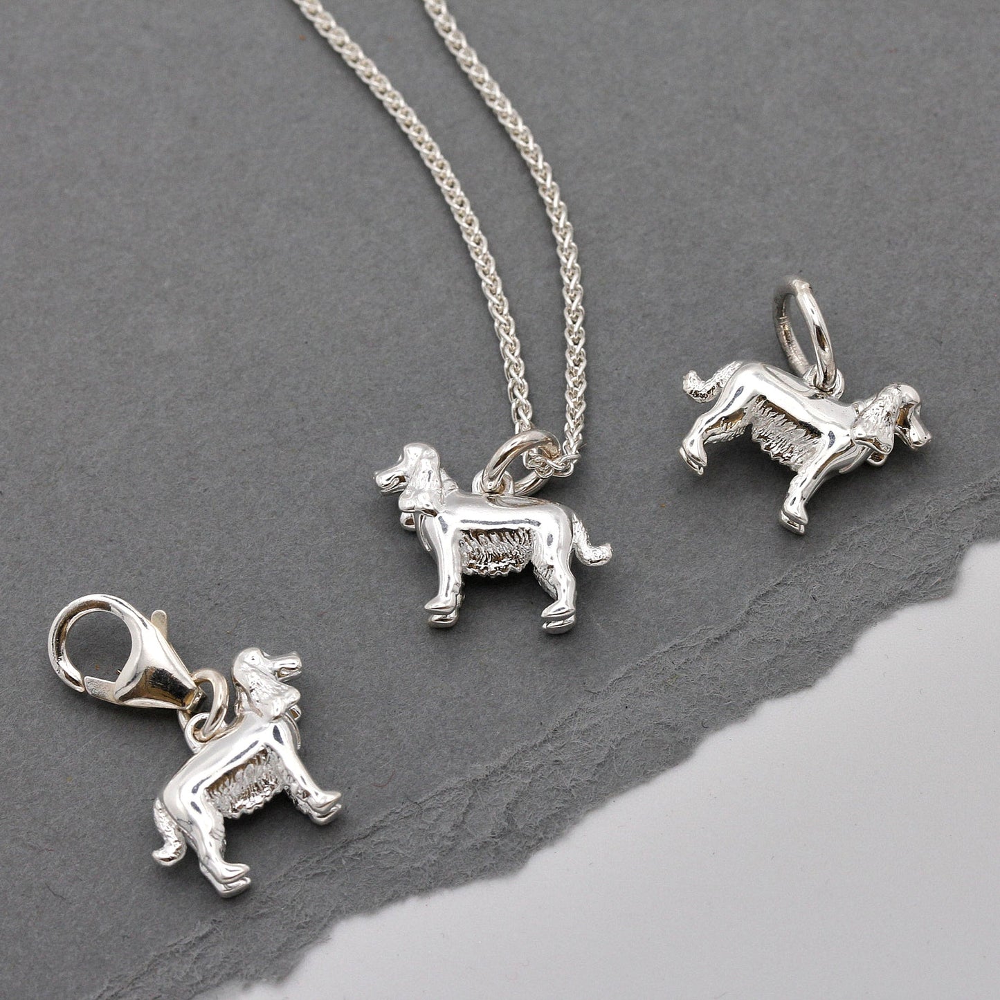 English Cocker Spaniel Silver Dog Charm Scarlett Jewellery