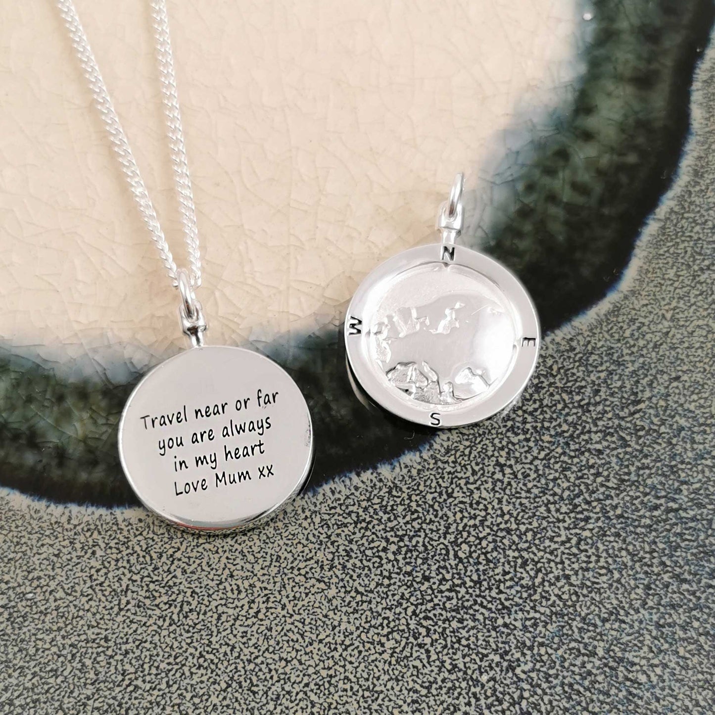 Silver chain necklace with Europe map globe pendant by Scarlett Jewellery