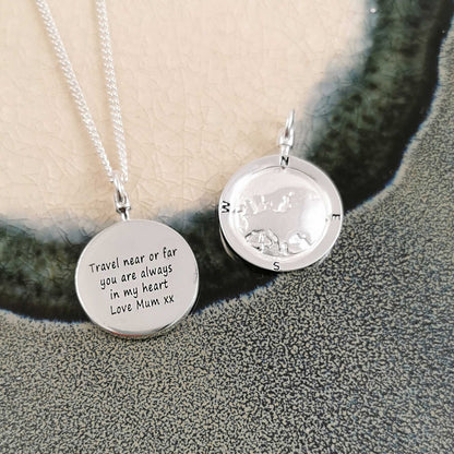 Silver chain necklace with Europe map globe pendant by Scarlett Jewellery