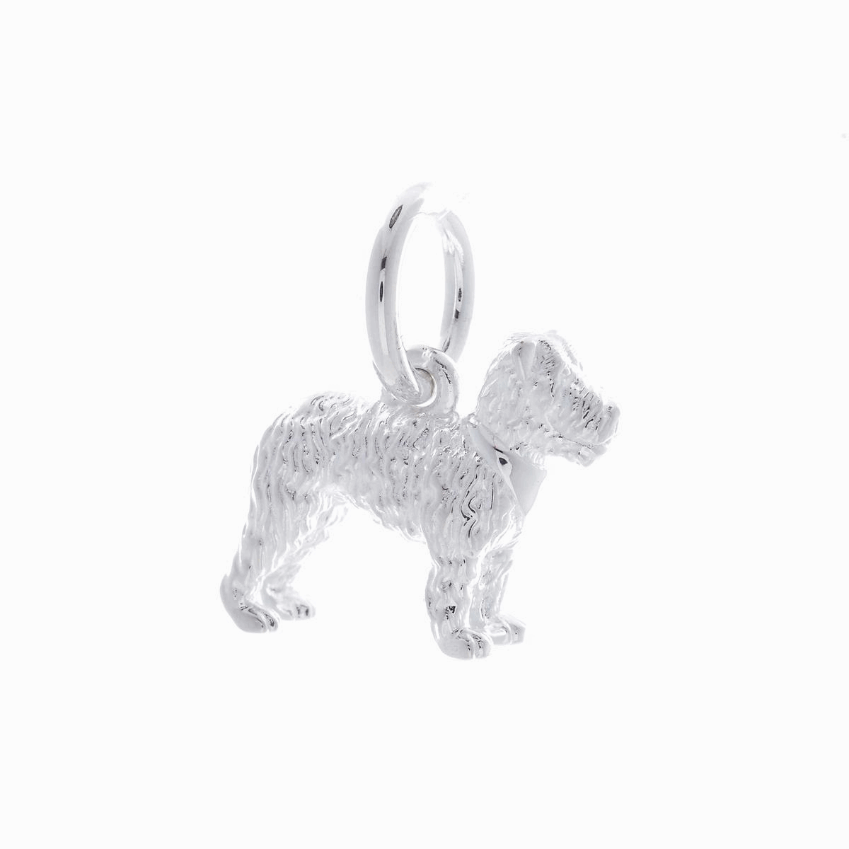 Silver fox terrier dog charm shaped like a small dog with detailed features by Scarlett Jewellery.