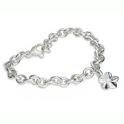 A silver personalised charm bracelet with a forget-me-not design by Scarlett Jewellery