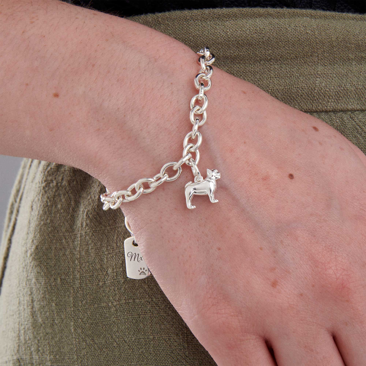 French Bulldog Silver Dog Charm Bracelet Scarlett Jewellery