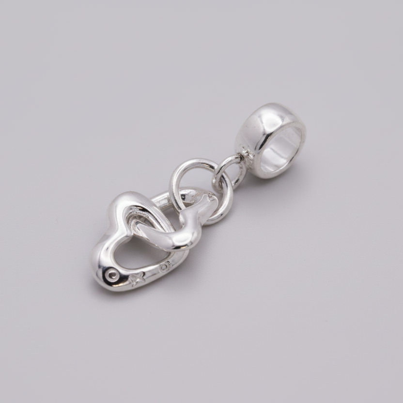 Detailed silver charm featuring an intertwined heart and snake design, the Friends Forever Charm by Scarlett Jewellery.