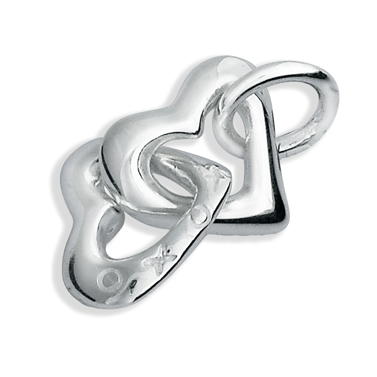 Polished silver Friends Forever Charm featuring intertwined heart and triangle shapes by Scarlett Jewellery.