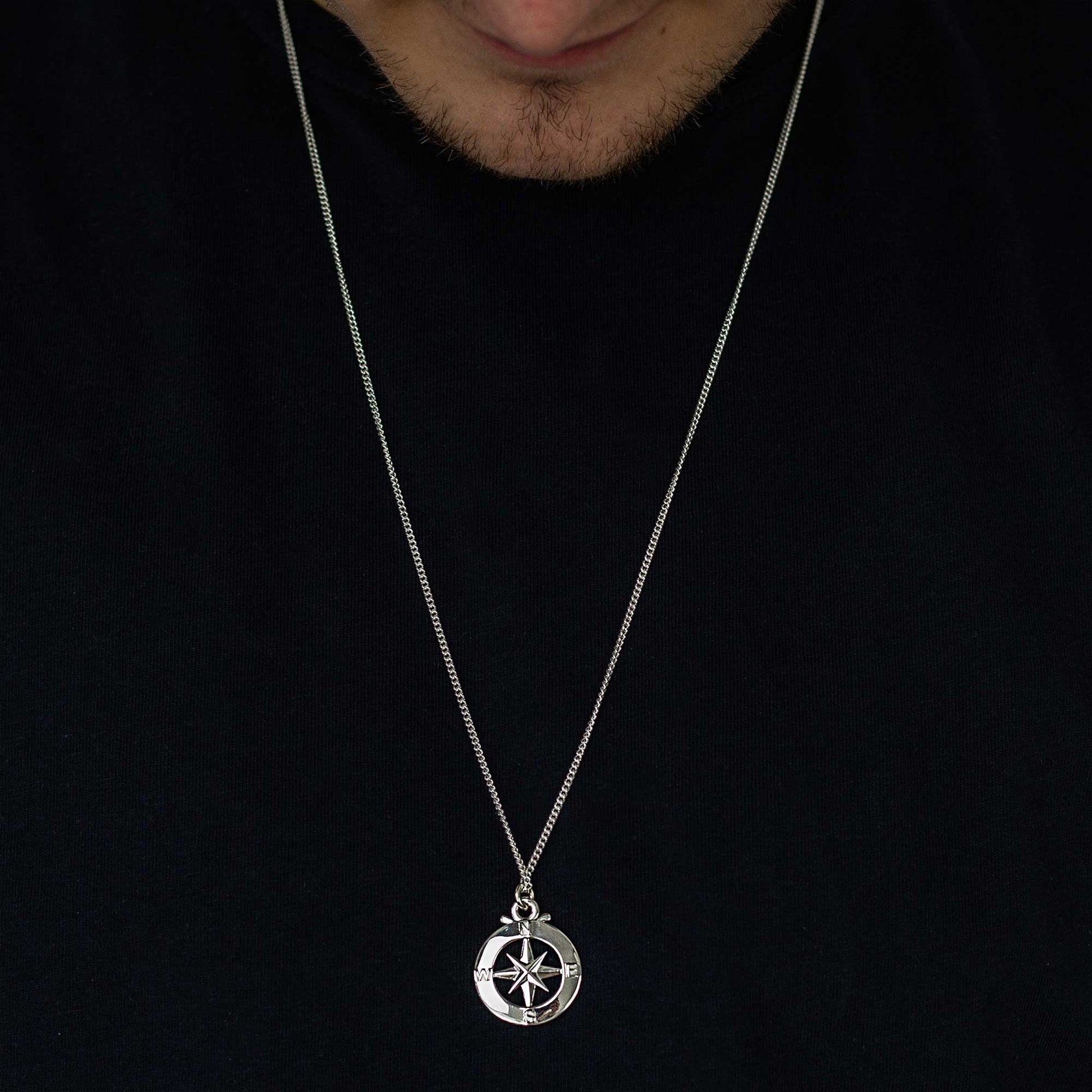 Enamel Outline Compass Large St Christopher Silver Necklace Scarlett Jewellery