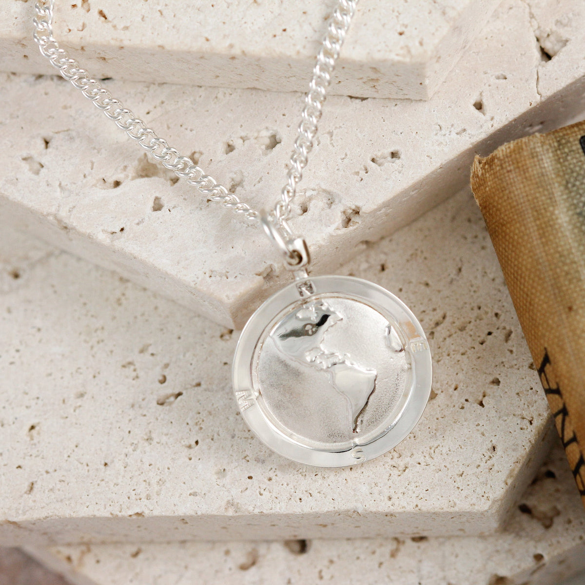 Americas Map Globe Personalised St Christopher - Silver Chain Scarlett Jewellery