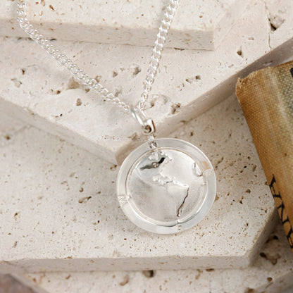 Americas Map Globe Personalised St Christopher - Silver Chain Scarlett Jewellery