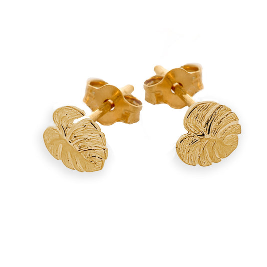Monstera Palm Leaf Gold Vermeil Stud Earrings Scarlett Jewellery