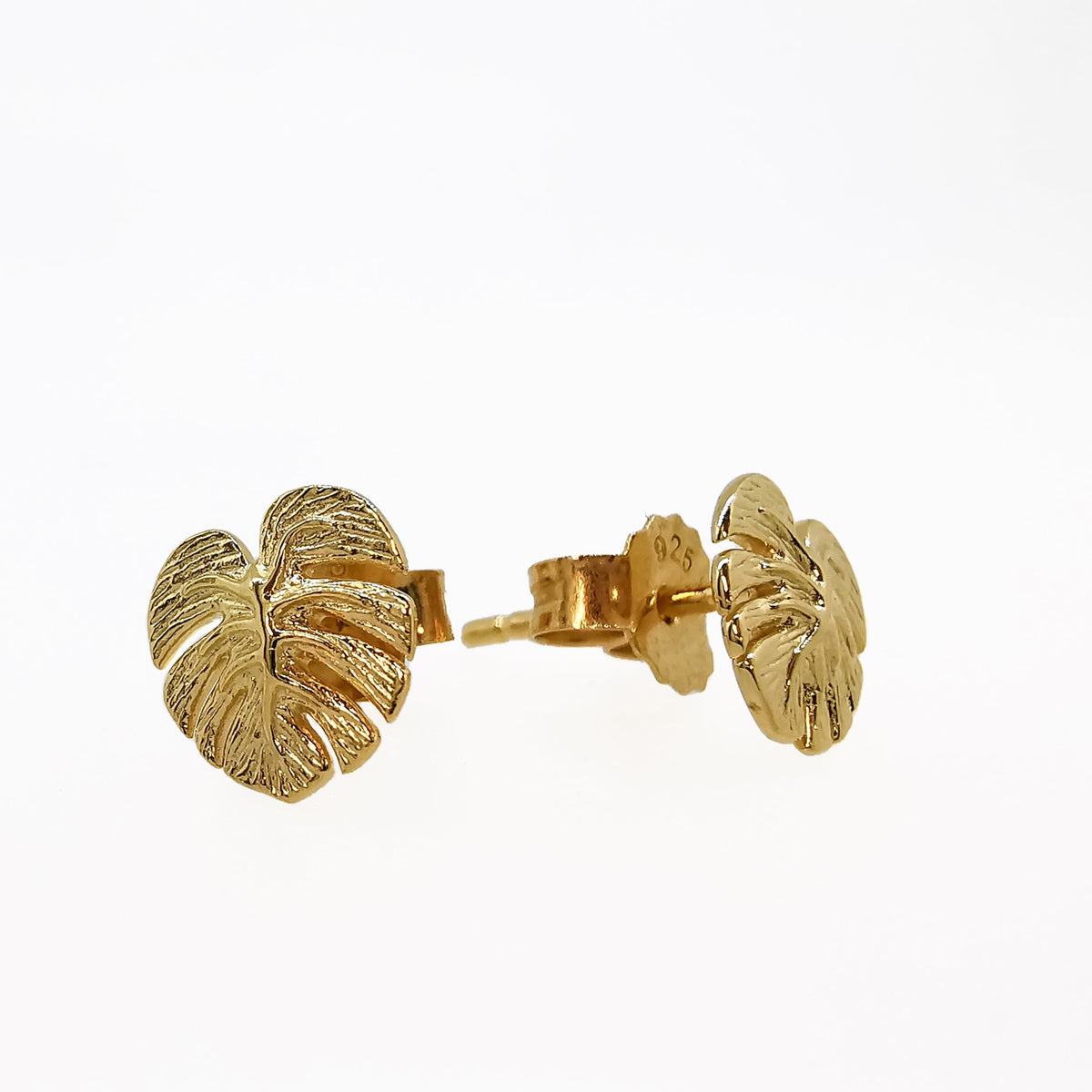 Monstera Palm Leaf Gold Vermeil Stud Earrings Scarlett Jewellery