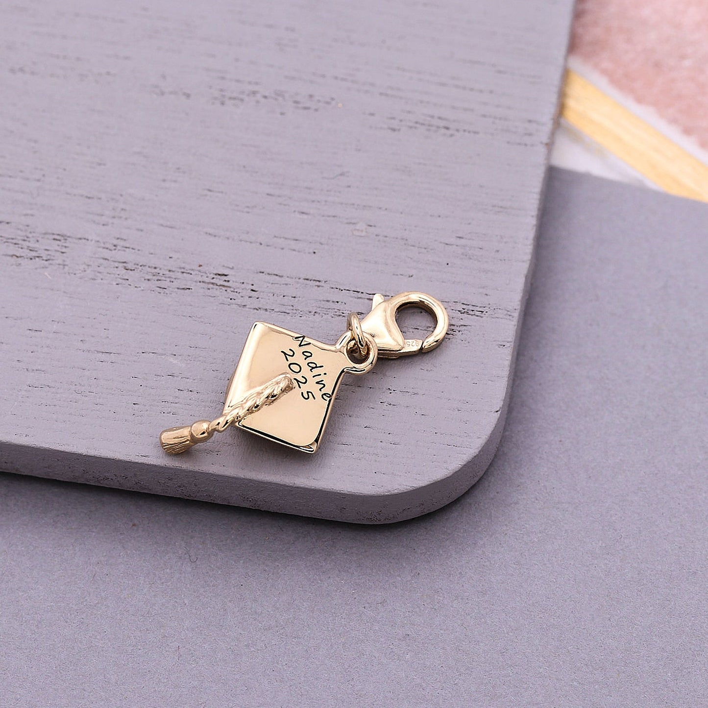 Mortar Board Graduation Cap Personalised Silver Charm Scarlett Jewellery
