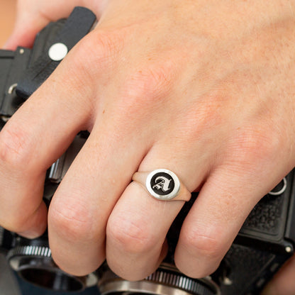 Gothic Initial Round Silver Signet Ring Scarlett Jewellery