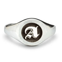 Gothic Initial Round Silver Signet Ring Scarlett Jewellery