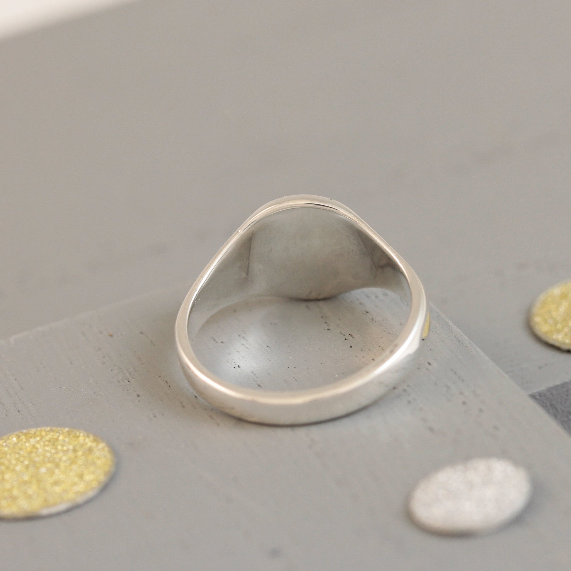 Gothic Initial Round Silver Signet Ring Scarlett Jewellery
