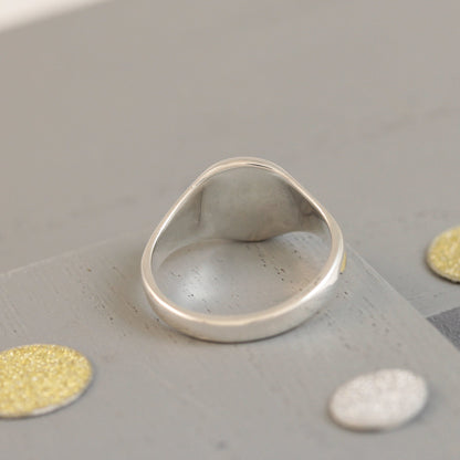 Gothic Initial Round Silver Signet Ring Scarlett Jewellery