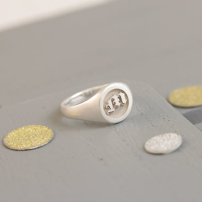 Gothic Initial Round Silver Signet Ring Scarlett Jewellery