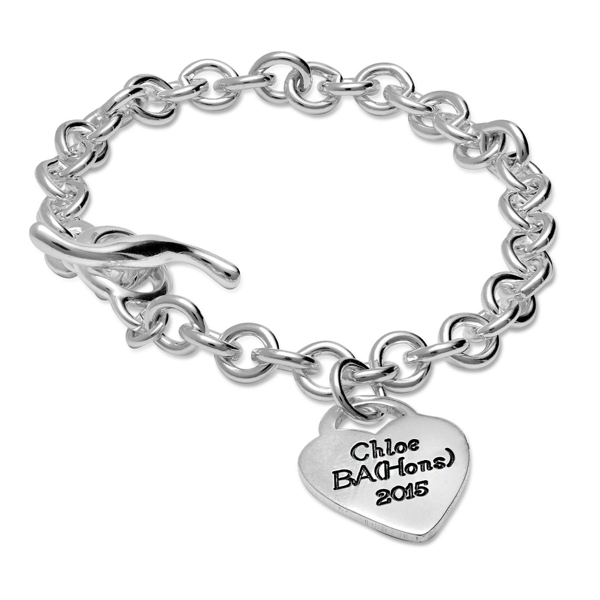 Personalised Heart Silver Charm Bracelet Scarlett Jewellery