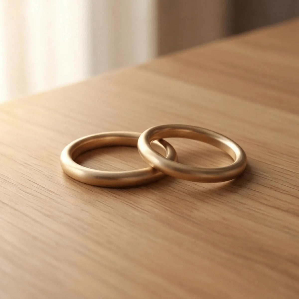 A slim gold wedding band set featuring a 2mm width in 9ct, 14ct, and 18ct gold by Majestic Jewellery.