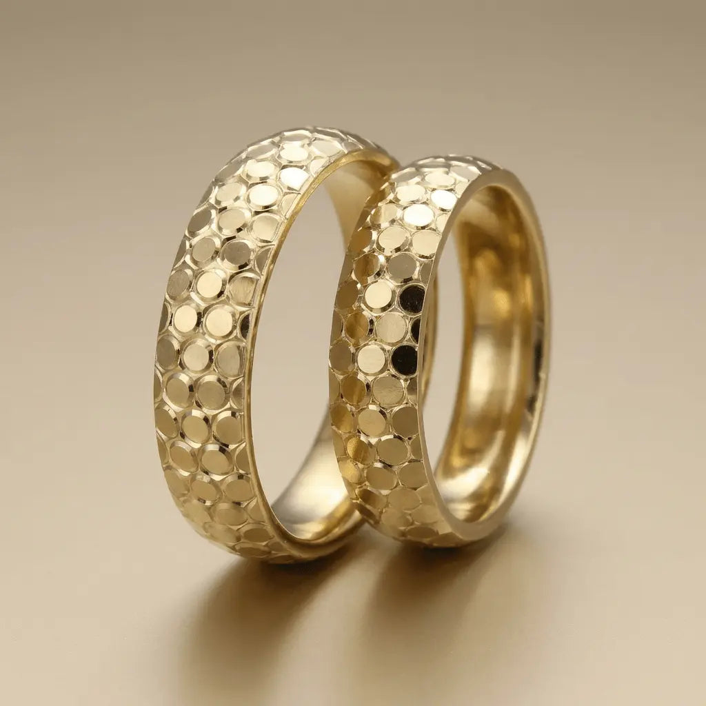 5mm Gold Wedding Band – Honeycomb Faceted – 9ct/14ct/18ct Gold Majestic Jewellery
