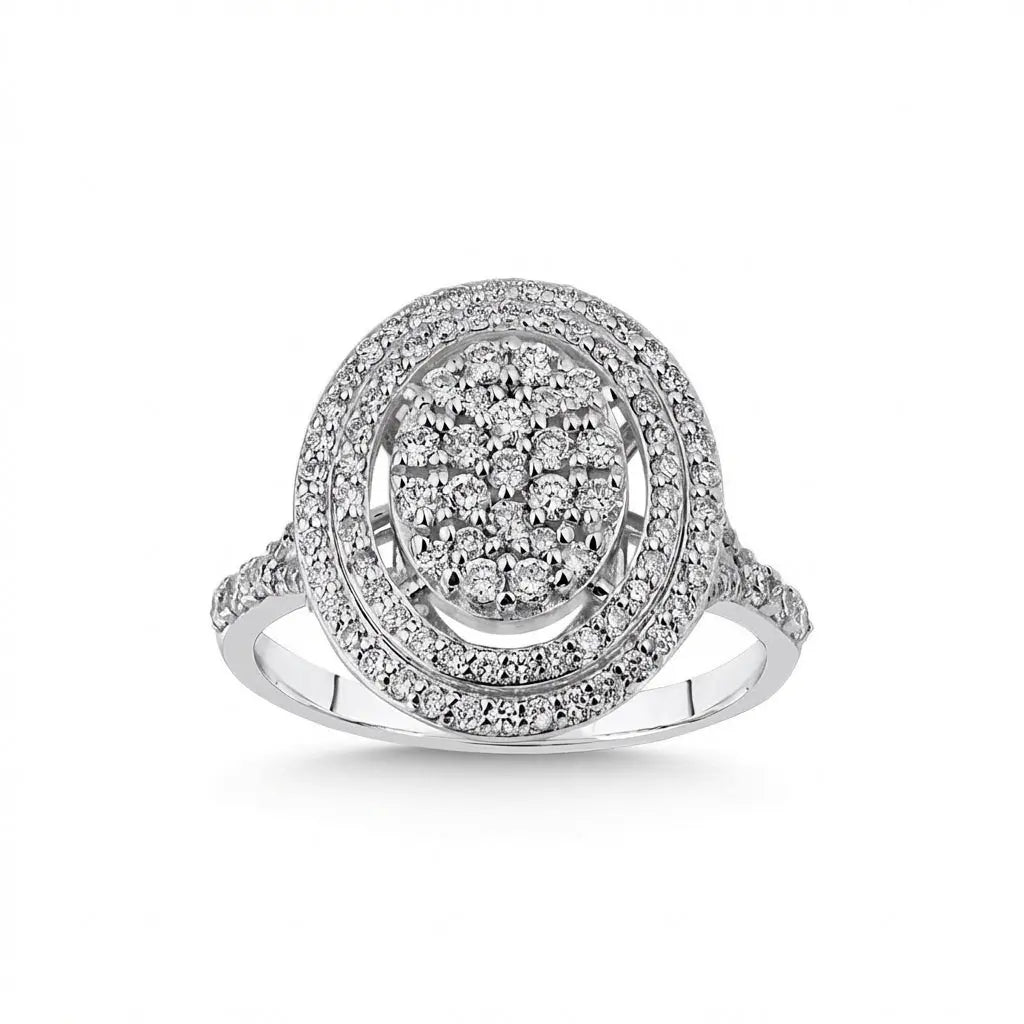14ct/14K White Gold Natural Diamond Ring – Oval Diamond Halo Majestic Jewellery