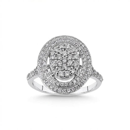 14ct/14K White Gold Natural Diamond Ring – Oval Diamond Halo Majestic Jewellery