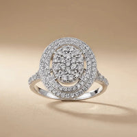 14ct/14K White Gold Natural Diamond Ring – Oval Diamond Halo Majestic Jewellery