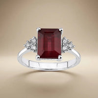 14ct/14K White Gold Natural Ruby & Diamond Ring – Emerald Cut Ruby Diamond Majestic Jewellery