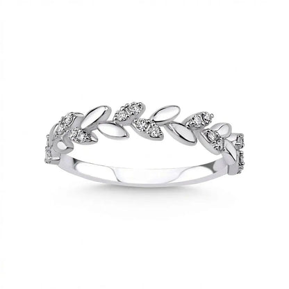 14ct/14K White Gold Natural Diamond Ring – Diamond Leaf 0.16ct Majestic Jewellery