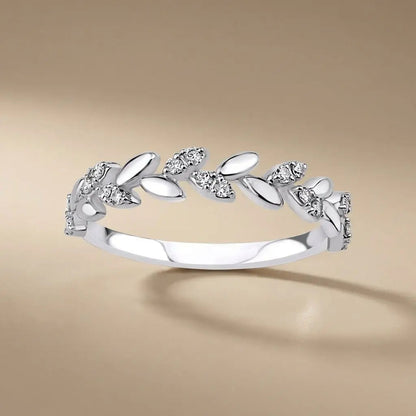 14ct/14K White Gold Natural Diamond Ring – Diamond Leaf 0.16ct Majestic Jewellery
