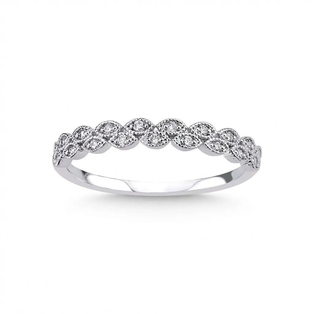 14ct/14K White Gold Natural Diamond Ring – Diamond Eternity Wave 0.15ct Majestic Jewellery