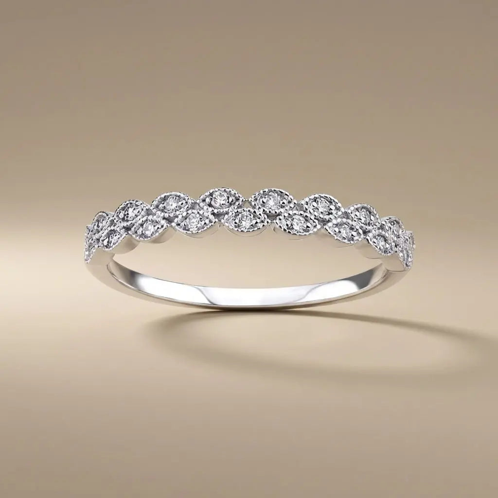 14ct/14K White Gold Natural Diamond Ring – Diamond Eternity Wave 0.15ct Majestic Jewellery